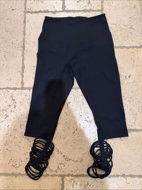 Zella Black Capri Leggings with Strappy Ankle Detail